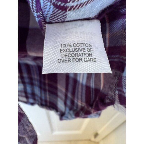 Le Tigre Women’s Button Up Plaid Purple Blue White Soft Flannel Size Large - Picture 8 of 11